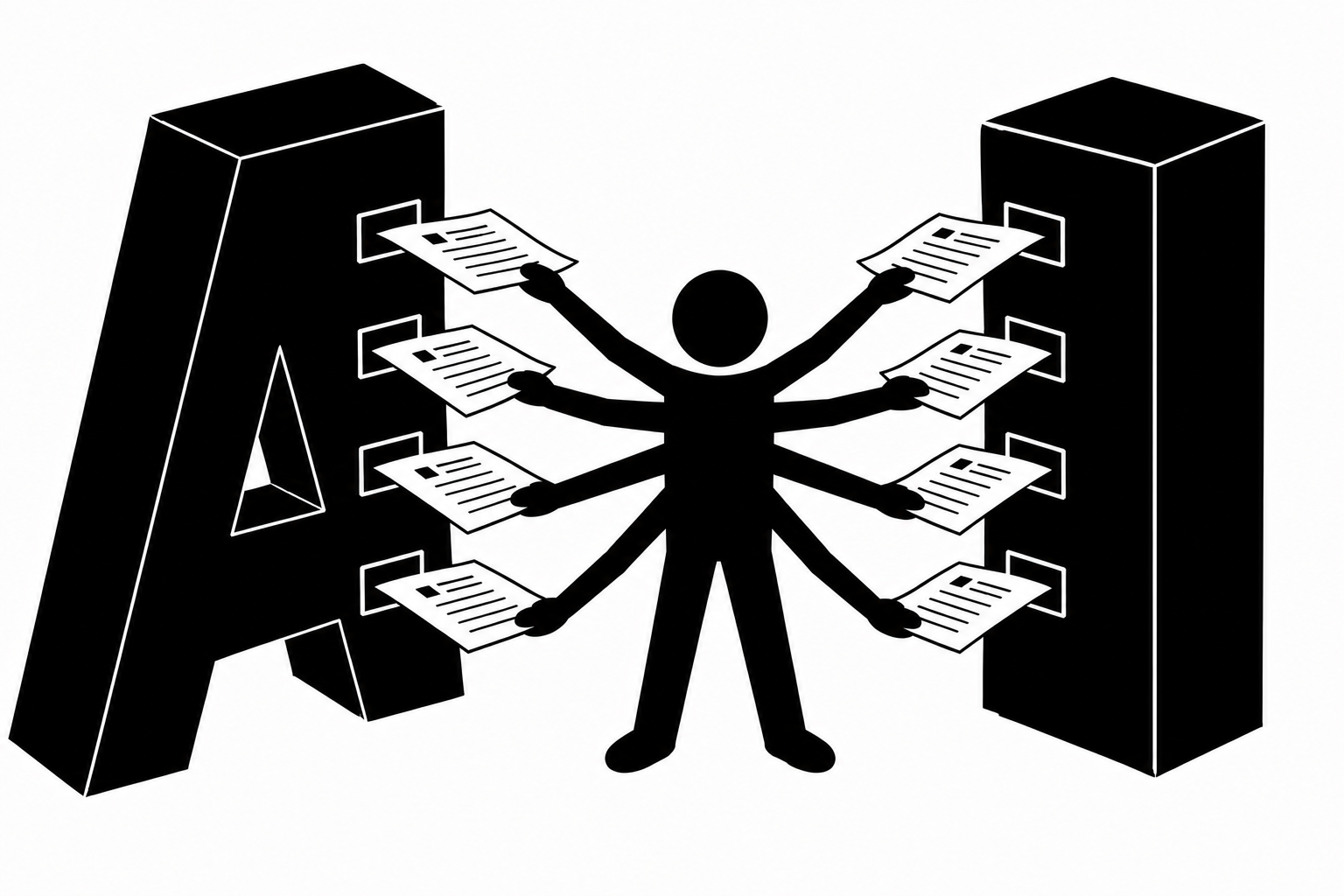 A person repeatedly comparing and reconsidering AI-generated documents